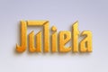 Gold text effect of Spanish name Julieta on light-blue background. Royalty Free Stock Photo