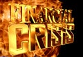 Gold text financial crisis on fire background Royalty Free Stock Photo