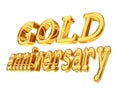 Gold text golden anniversary on a white background