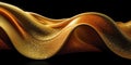 Gold textile on black background, luxury fabric and bokeh lights
