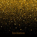 Gold texture of glitter in the shape of heart on a black background. Holiday background. Golden grainy abstract texture Royalty Free Stock Photo