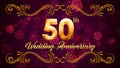 Gold Texture 50th Wedding Anniversary With Romantic Red Purple Flower Shapes Pattern Glitter Dust And Artistic Golden Vines