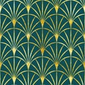 Pattern Gold thin Art Deco fans emerald green