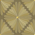 Gold textured 3d flowers seamless pattern. Embossed floral jewelry background. Abstract relief chamomile flowers ornaments.