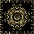 Gold textured 3d tapestry Baroque seamless pattern. Vector embroidered background. Repeat floral backdrop. Vintage Royalty Free Stock Photo