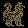 Gold textured grunge ornamental wolf pattern with glitter. Modern vector black background with patterned gold wolf. Intricate