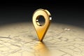 Gold themed orientation Map pointer symbol with 3D texture rendering