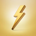 Gold thunder icon 3d illustration isolated background