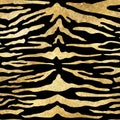 Gold Tiger seamless pattern. Vector golden wild animal skin textured background, yellow shiny foil stripes on black Royalty Free Stock Photo