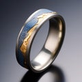 Gold And Titanium Mountain Ring With Subtle Blue Color And Gold Accent