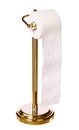 Gold toilet paper holder standing isolated on white