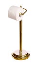 Gold toilet paper holder standing isolated on white Royalty Free Stock Photo