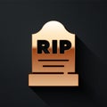Gold Tombstone with RIP written on it icon isolated on black background. Grave icon. Long shadow style. Vector Royalty Free Stock Photo