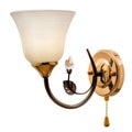 Gold-tone sconce with matte white bell-shaped shade