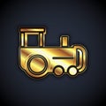 Gold Toy train icon isolated on black background. Vector Royalty Free Stock Photo