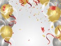 Gold transparent balloon on background balloons, vector illustration. Confetti and ribbons, Celebration background template with Royalty Free Stock Photo