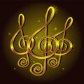 Gold treble clef music sign note. Decorative icon element vector image Royalty Free Stock Photo