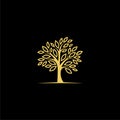 Gold tree plant logo, Gold Tree icon on dark background