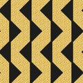 Gold triangle row black color, geometric seamless pattern black golden shimmer glitter design Royalty Free Stock Photo