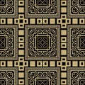 Gold tribal ethnic seamless pattern. Vector plaid tartan background. Greek key, meanders. Square frames, borders, symbols, zipper Royalty Free Stock Photo