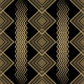 Gold tribal ethnic style rhombus seamless pattern with zigzag borders. Vector ornamental background. Elegant repeat patterned