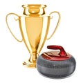 Gold trophy cup award and curling, 3D rendering