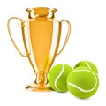Gold trophy cup award with tennis balls, 3D rendering Royalty Free Stock Photo