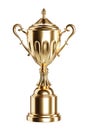 Gold trophy cup isolated on white with clipping path included. 3D render. Royalty Free Stock Photo