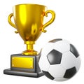 Gold trophy cup and soccer ball or football on white isolated background . Embedded clipping paths . 3D rendering Royalty Free Stock Photo