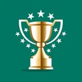 gold trophy cup with stars on a green background Royalty Free Stock Photo