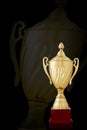 Gold trophy overlay on a dark background Royalty Free Stock Photo
