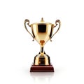 Gold trophy, set against a pristine white background. It serves as a visual embodiment the pursuit of victory. Royalty Free Stock Photo