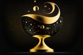 Gold trophy with sparkly overlay over dark background, digital illustration painting