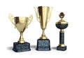 Gold trophys cup 3d illustration on white Royalty Free Stock Photo