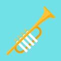 Gold trumpet icon, flat style