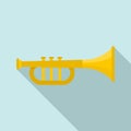 Gold trumpet icon, flat style