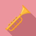 Gold trumpet icon, flat style