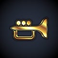 Gold Trumpet icon isolated on black background. Musical instrument trumpet. Vector Royalty Free Stock Photo