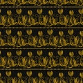 Gold tulips on a black backround seamless vector horizontal striped pattern Royalty Free Stock Photo