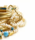 Gold, turquoise jewelry and pearl