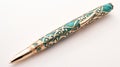 Intricate Carved Turquoise And Gold Pen With Art Nouveau Design