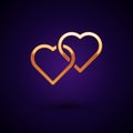 Gold Two Linked Hearts icon isolated on black background. Romantic symbol linked, join, passion and wedding. Happy Women Royalty Free Stock Photo