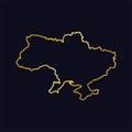 Gold Ukraine, Europe. Vector line drawing of silhouette of Ukrainian border. Abstract vector linear illustration . One