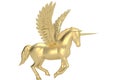 Gold unicorn isolated on white background. 3D illustration