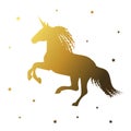 Gold unicorn on a white background with a stars