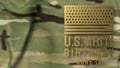 Gold us army birthday text on Military pattern for holiday concept 3d rendering