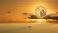 Gold US dollar on sunrise sky. Business success. Royalty Free Stock Photo