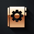 Gold User manual icon isolated on black background. User guide book. Instruction sign. Read before use. Long shadow