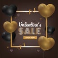 Gold valentine`s day background with 3d hearts. sales promotion vector illustration Royalty Free Stock Photo