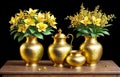 Gold Vases with Flowers created with Generative AI